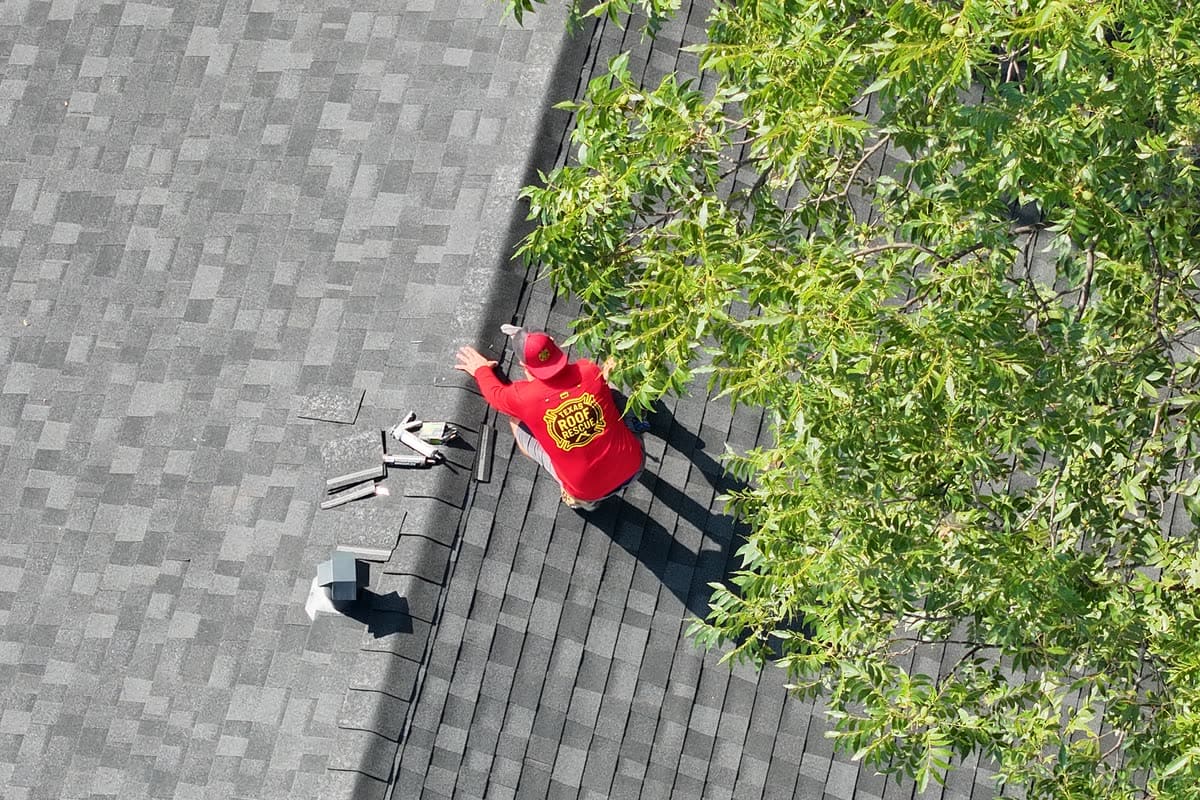 Working a shingle roof — repairs before any protection goes on
